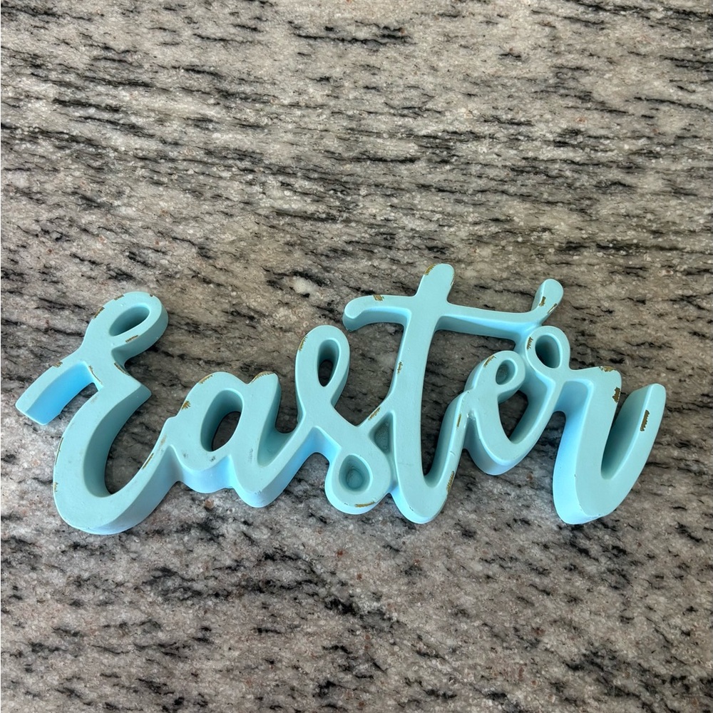 Two Flocked Bunnies (Pink and Purple) with Blue Easter Sign - Picture 2 of 4